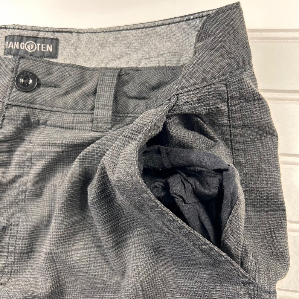 Hang Ten Hybrid Shorts Mens 32 Charcoal Grey Glen Plaid Walk Boardshorts - Picture 6 of 14